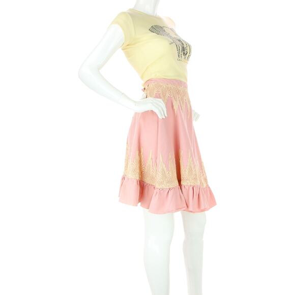 Vintage Pink Ivory Lace Linen Cottagecore Indie Skirt - Picture 3 of 8